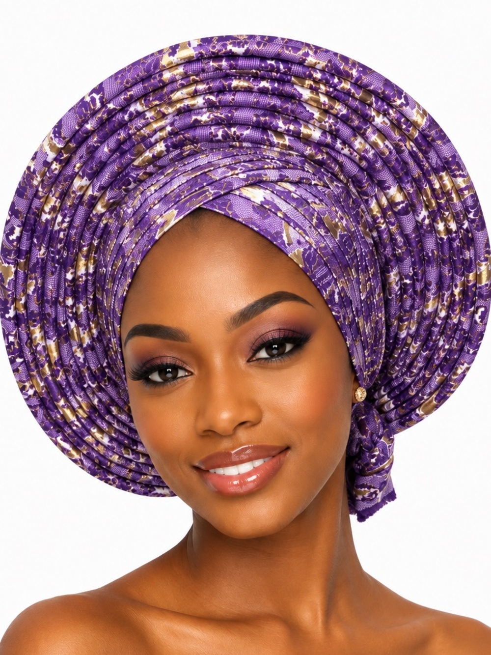 Purple & Gold auto Gele Headwrap